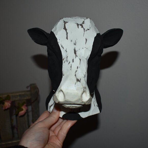 Shabby Chic Distressed Wood Dairy Cow Head Country Farmhouse Home Decor - Picture 10 of 12